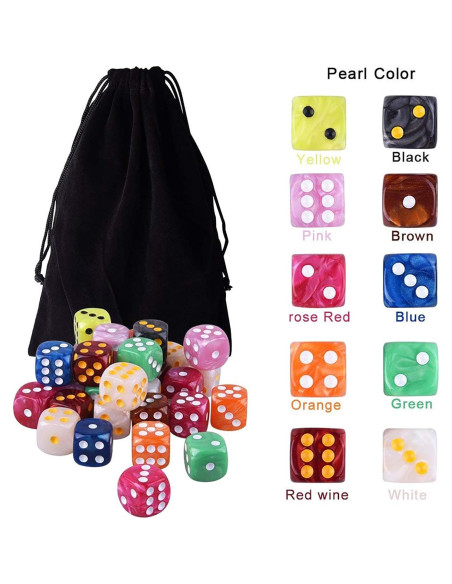 AUSTOR Set de 100 Dados de 6 Caras en 10 Colores Perla AUSTOR Set de 100 Dados de 6 Caras en 10 Colores Perla