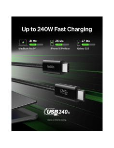 Cable USB-C a USB-C Belkin 1M 240W Carga Rápida Negro 2