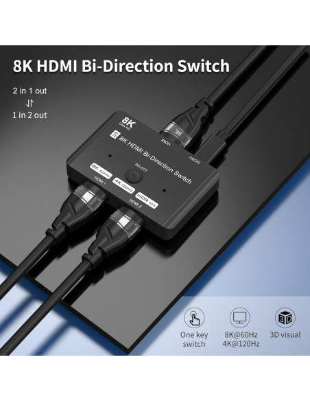 Interruptor HDMI 2.1 Bi-Direccional 8K Y.D.F 2 en 1 Salida Interruptor HDMI 2.1 Bi-Direccional 8K Y.D.F 2 en 1 Salida