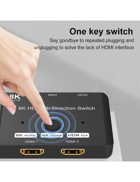 Interruptor HDMI 2.1 Bi-Direccional 8K Y.D.F 2 en 1 Salida Interruptor HDMI 2.1 Bi-Direccional 8K Y.D.F 2 en 1 Salida