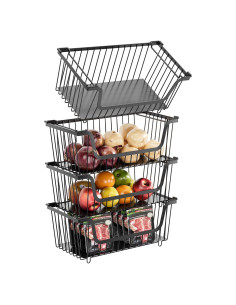 Cestas de Alambre Apilables GAOKASE 4 Pcs Negro 37x18x13 cm