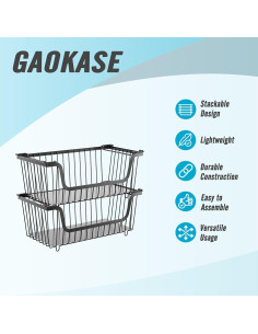 Cestas de Alambre Apilables GAOKASE 4 Pcs Negro 37x18x13 cm 2