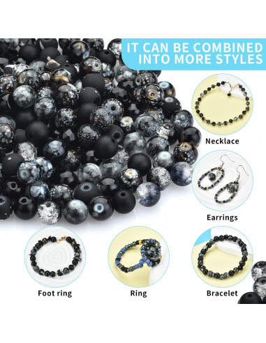 Kit de Perlas de Vidrio Rired 27 - 900 Piezas Negras para Joyería