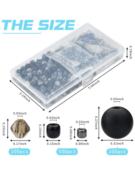 Kit de Perlas de Vidrio Rired 27 - 900 Piezas Negras para Joyería