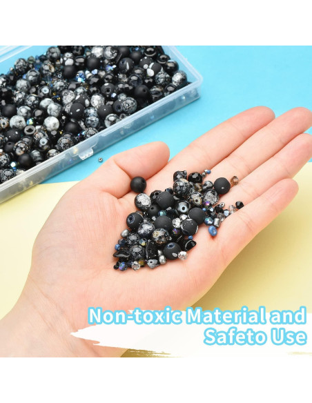 Kit de Perlas de Vidrio Rired 27 - 900 Piezas Negras para Joyería