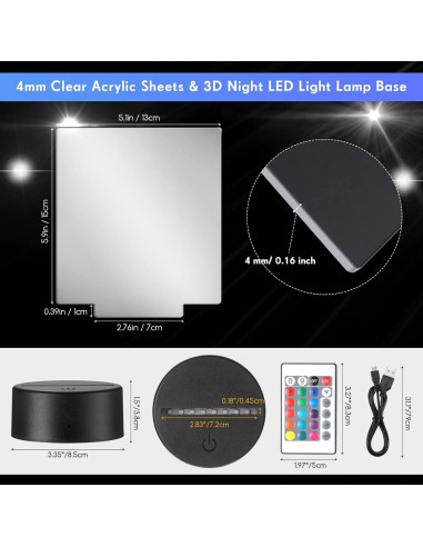 Conjunto de Base de Lámpara LED 3D Riakrum con 12 Hojas Acrílicas