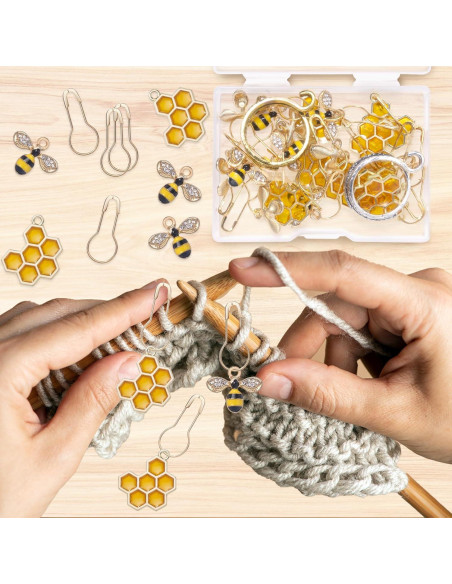 20 Marcadores de Punto Tatiwoo Abeja y Panal para Tejer