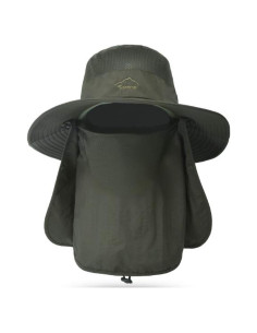Sombrero de Pesca UV Unisex con Solapa y Cubierta Facial Verde Militar