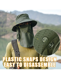 Sombrero de Pesca UV Unisex con Solapa y Cubierta Facial Verde Militar 2