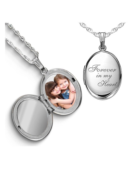 Collar Locket Ovalado Plata Esterlina Personalizado 1 Foto Collar Locket Ovalado Plata Esterlina Personalizado 1 Foto