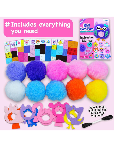 Kit de Manualidades de Pom Pom EZCRA para Niños 4-6 Años - 10 Proyectos Kit de Manualidades de Pom Pom EZCRA para Niños 4-6 Años - 10 Proyectos