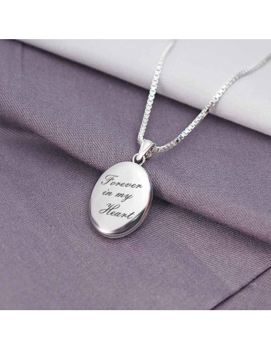 Collar Locket Ovalado Plata Esterlina Personalizado 1 Foto