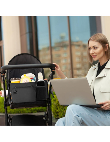 Organizador Universal para Carriola UMBEIBEI Negro con Soporte de Taza y Teléfono