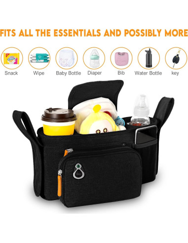Organizador Universal para Carriola UMBEIBEI Negro con Soporte de Taza y Teléfono