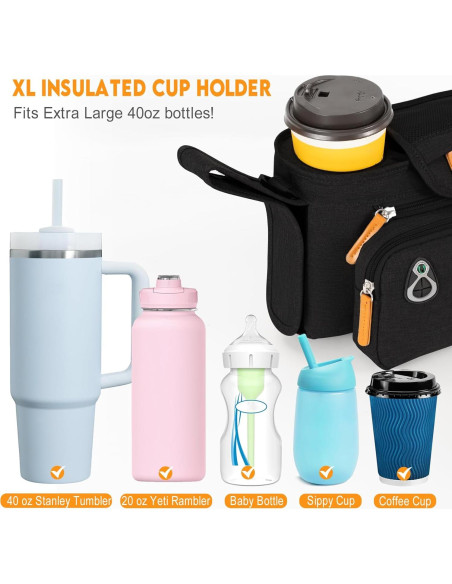 Organizador Universal para Carriola UMBEIBEI Negro con Soporte de Taza y Teléfono Organizador Universal para Carriola UMBEIBEI Negro con Soporte de Taza y Teléfono