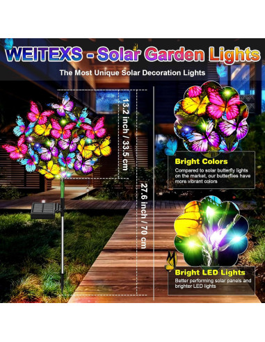 Luces Solares de Jardín WEITEXS 2 Paquete 34 Mariposas LED