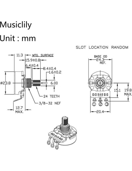 Potenciómetro de Bronce Corto CTS 450G A250K 250K para Guitarra