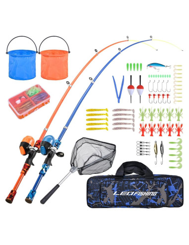 Juego de cañas de pescar LEOFISHING 2Pack para niños 165cm