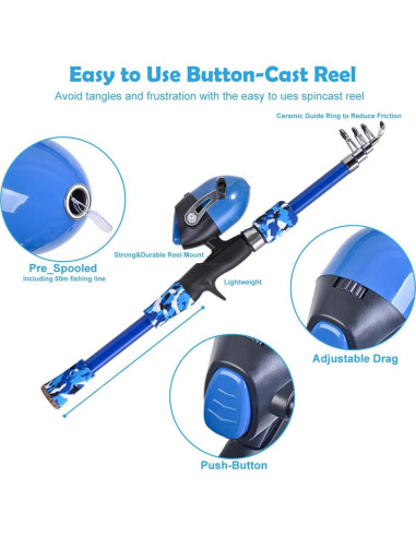 Juego de cañas de pescar LEOFISHING 2Pack para niños 165cm