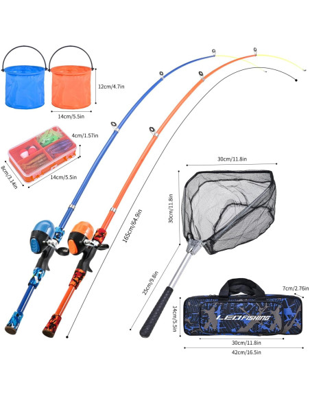 Juego de cañas de pescar LEOFISHING 2Pack para niños 165cm