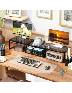 Soporte Elevador de Monitor Simple Trending con Cajón y Soporte para Bolígrafos, Metal, 118.11x25.4x17.15 cm 2