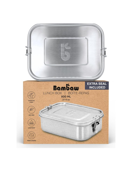 Caja Bento de Acero Inoxidable Bambaw 800 ml a Prueba de Fugas