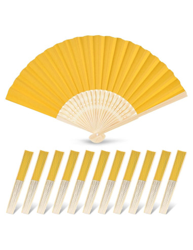 12 Abanicos de Papel Amarillo Plegables JOHOUSE 21 cm