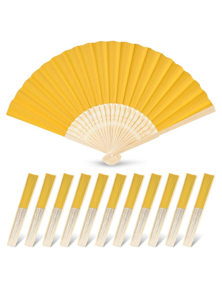 12 Abanicos de Papel Amarillo Plegables JOHOUSE 21 cm