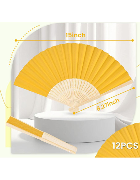 12 Abanicos de Papel Amarillo Plegables JOHOUSE 21 cm