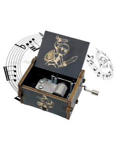 Caja de Música de Madera MAD DI, Manivela, 18 Notas, Negra