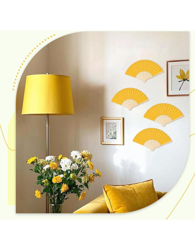 12 Abanicos de Papel Amarillo Plegables JOHOUSE 21 cm