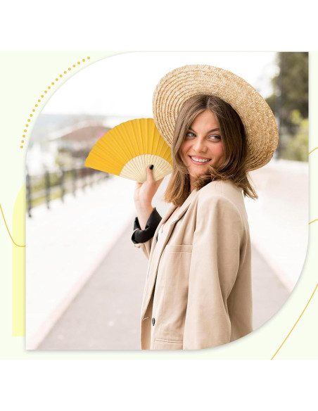 12 Abanicos de Papel Amarillo Plegables JOHOUSE 21 cm
