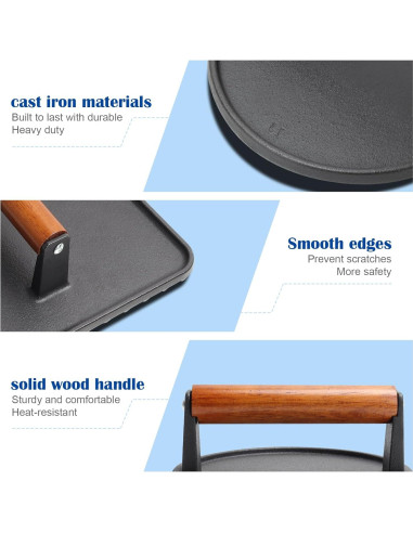 Prensa de Tocino y Hamburguesa de Hierro Fundido 10" y 7"