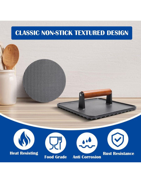 Prensa de Tocino y Hamburguesa de Hierro Fundido 10" y 7"