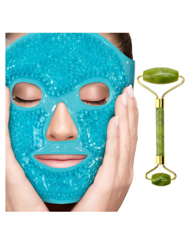 Set de Máscara Facial de Hielo y Rodillo de Jade - Antienvejecimiento