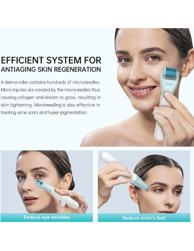 Kit Derma Roller 10 en 1 CIRNCR con 9 Cabezas Reemplazables