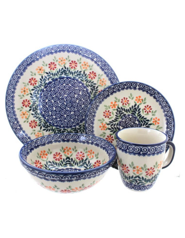 Juego de Cena Cerámica Pulida Blue Rose 16 Piezas Azul