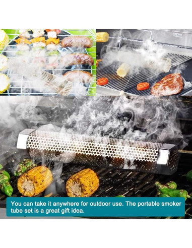 Tubo Ahumador 30cm Aushucu Acero Inoxidable para BBQ