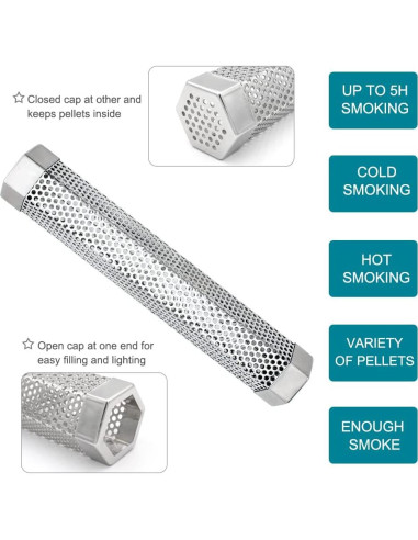 Tubo Ahumador 30cm Aushucu Acero Inoxidable para BBQ