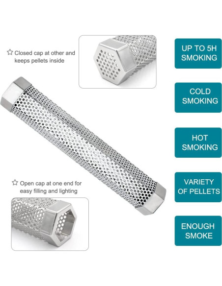 Tubo Ahumador 30cm Aushucu Acero Inoxidable para BBQ