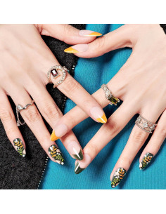 Uñas Postizas Almendra GLAMERMAID Verde Hoja Punta Francesa 2