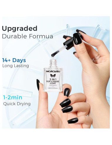 Morovan Endurecedor de Uñas 3 en 1 - Tratamiento Secado Rápido