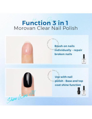 Morovan Endurecedor de Uñas 3 en 1 - Tratamiento Secado Rápido