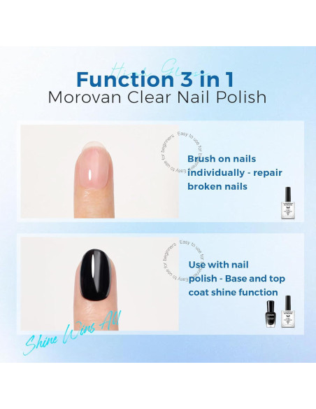 Morovan Endurecedor de Uñas 3 en 1 - Tratamiento Secado Rápido