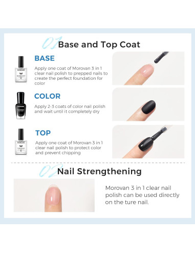 Morovan Endurecedor de Uñas 3 en 1 - Tratamiento Secado Rápido