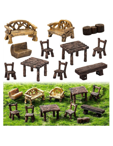 Conjunto de Muebles Miniatura de Jardín de Hadas 11 Piezas