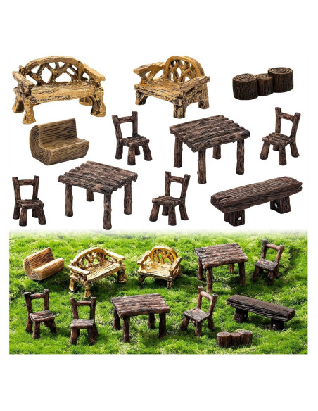 Conjunto de Muebles Miniatura de Jardín de Hadas 11 Piezas