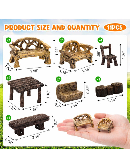 Conjunto de Muebles Miniatura de Jardín de Hadas 11 Piezas