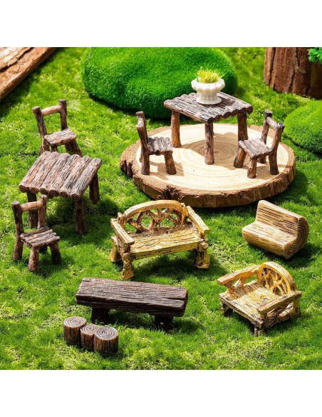Conjunto de Muebles Miniatura de Jardín de Hadas 11 Piezas