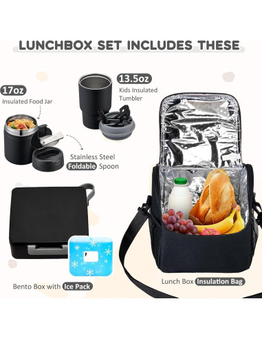 Juego de Almuerzo Pawtong: Caja Bento, Termo 500ml, Botella 400ml